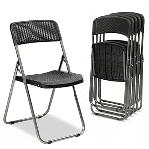 Sekey Rattan Gartenstuhl Klappbar 6er, Campingstuhl Faltbar 200KG, 46x53x84 cm, Klappstuhl Camping Balkon Garten, Gartenstühle Set Wasserdicht, Schwarz