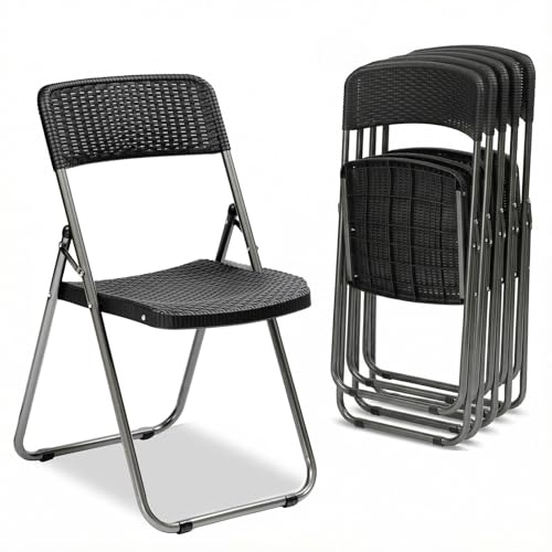Sekey Lot de 6 chaises de Jardin Pliantes en rotin - 200 kg - 46 x 53 x 84 cm - Imperméables - Noir