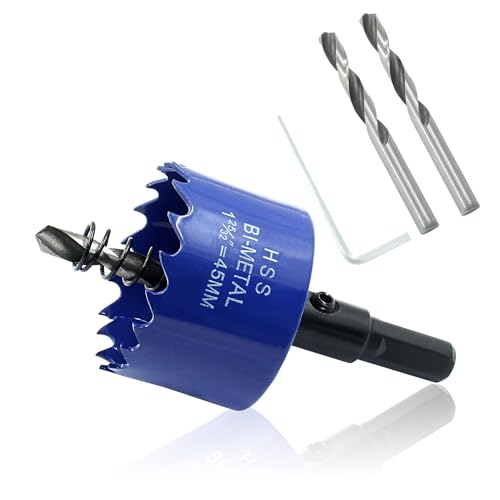 Image of Luomorgo 45mm /1 3 /4 inch Hole Saw Drill Bit | 1 1 /4 inch Cutting Depth, HSS Bi-Metal, For Wood Cornhole Boards Plastic Drywall & Metal Sheet