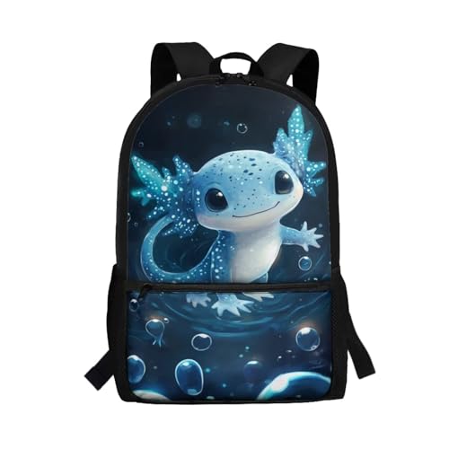 Blue Axolotl Backpack for Girls 8-10 School Backpacks for School Girls 17 Inch Middle Elementary Backpack Teen Kids Bookbag Cute Girl Book Bag Back Pack