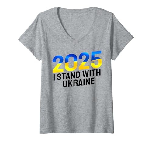 Donna I Stand With Ukraine 2025 Maglie Bandiera Ucraina Libero Ucraina Maglietta con Collo a V
