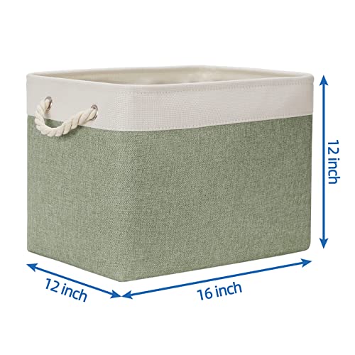 Temary Storage Baskets Fabric Storage Bins For Shelves, 2 Pack Decorative Storage Boxes Canvas Storage Basket With Handles For Organizing Toys, Baby Clothes, Books(White&Green,16Lx12Wx12H Inches) #TOP1