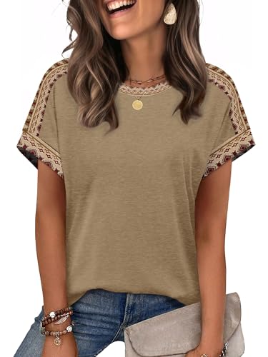 Image of WIHOLL Womens Tops Short Sleeve Shirts Summer Outfits 2026 Spring Dressy Casual Clothes Clothing