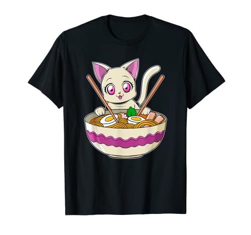 Japanese Kawaii Cat Noodle Fan Anime Food Fan Soup Funny Camiseta