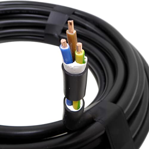 5 Metre 2.5mm 3 Core Hi-Tuff CYKY-J Cable 450/750V Black Tough Heavy Duty - Ideal Outdoor Garden Electrical Sockets Switches - Solid Core