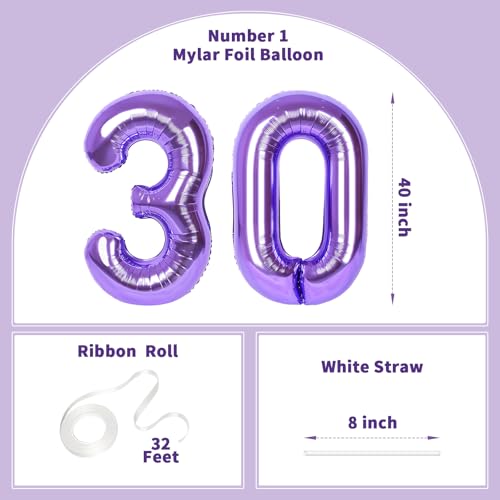 Image of Number Balloons for Birthday Decorations - 40 Inch Large Party Balloons 30, Purple Foil Number Balloons for Boys Girls, Balloons for Party Supplies