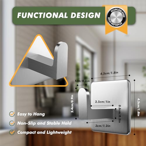 Auxmir Handtuchhaken ohne Bohren, 6 Stück, Handtuchhalter aus Edelstahl Selbstklebend, Besonders Hohe Tragfähigkeit, Funktionale Starke Klebehaken für Bad, Toilette, Küche