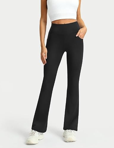 Mlenhor 3 Packs Womens High Waist Flare Pants-Flare Yoga Pants，Yoga Pants with Pockets - High Waist and Wide Leg (US, Alpha, XX-Large, Regular, Regular, Black) — view 4