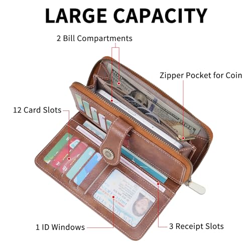FALAN MULE Womens Wallet RFID Blocking Large Capacity Bifold Leather Credit Card Holder with Zipper Pocket Purse3