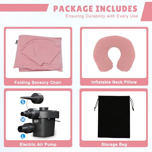 Image of Bmag Sensory Chair for Kids, Inflatable Peapod Canoe with Neck Pillow, 60 inch Sensory Pod Seating ADHD Toy Gift for Autistic Children, Includes Electric Air Pump, Pink