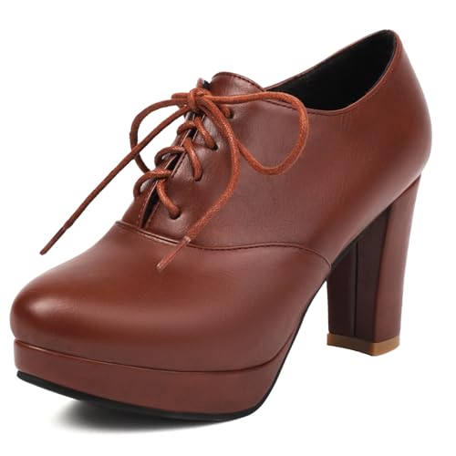 Chaussures oxford talon haut bloc confortables pour pieds sensibles en grandes tailles 34-45
