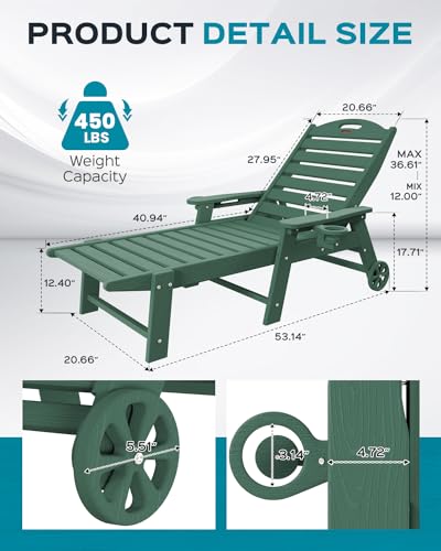 Ciokea Chaise Lounge Chair Outdoor With Wheels, Double Cup Holders Adjustable 5-Position Chaise Lounge Outdoor With Wood Texture, Patio Lounge Chair For Poolside Backyard thumb #2