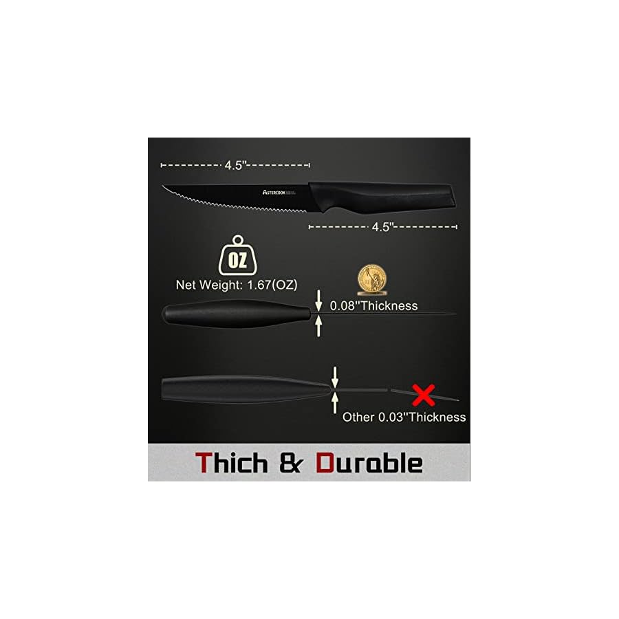 Astercook-Steak-Knives-Steak-Knives-Set-of-8-Dishwasher-Safe-High-Carbon-Stainless-Steel-Serrated-Steak-Knife-Black Astercook Steak Knives, Steak Knives Set of 8, Dishwasher Safe High Carbon Stainless Steel Serrated Steak Knife, Black