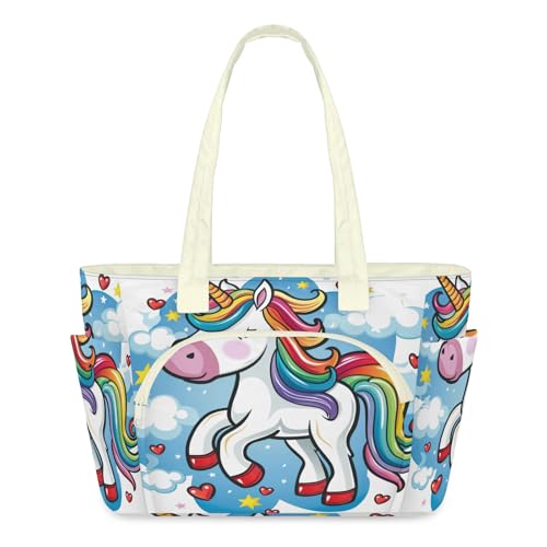 Sac de voyage zippé arc-en-ciel licorne, le grand sac à main pour tout ranger