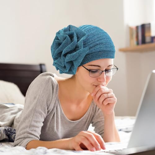 Touca feminina com turbante muçulmano com flor grande, turbante muçulmano, envoltório de cabelo, cha
