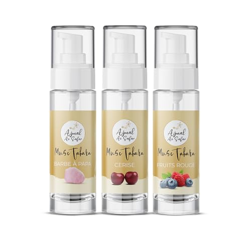 Musc Tahara Aromatisé Pack Barbe à Papa Cerise Fruits Rouges Ajmal As Safar® lot de 3 Musc Blanc intime 5ml