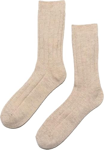 State Cashmere Unisex Ribbed Socks 100% Pure Cashmere Super Soft Bed Cuff Socks (Undyed Natural