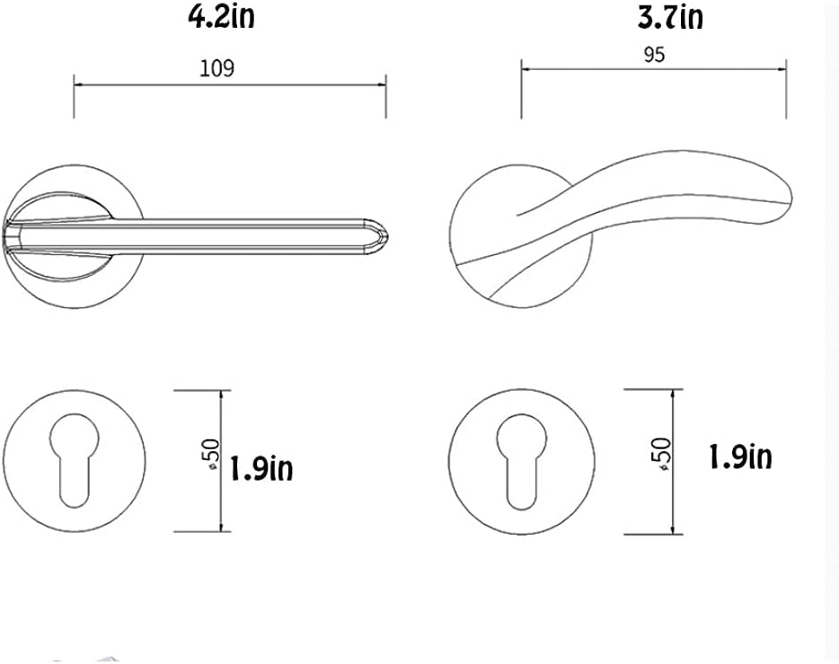 Door Knob Lever Mute Wooden Door Lock Door Levers Door Handle with Key/Without Key for Bedroom Study Bathroom Door Lock with Handle (Color : Type B Aluminum Natural with Key)