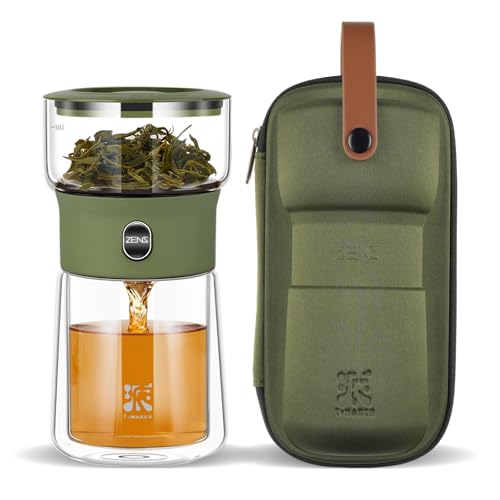 ZENS Small Tea Infuser Pot, One Touch Tea Maker for Loose Leaf Tea, Moss