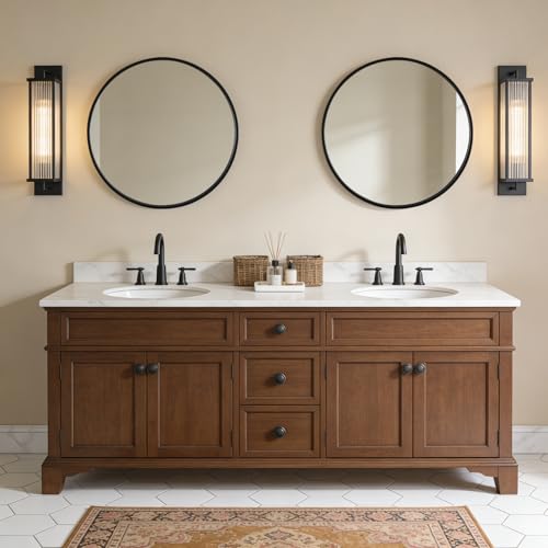 Image of WallBeyond Black Round Wood Mirror 24 inch Circle Wall Mirror for Bathroom Round Wall Mirror for Wall Decor, Vanity, Entryway Living Room