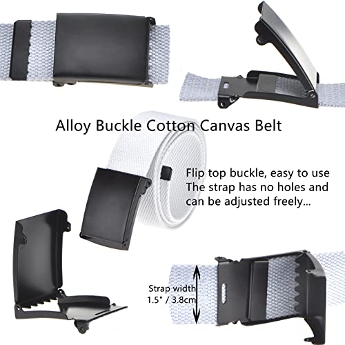 Cut To Fit Canvas Web Belt Plus Size 41" to 69" with Flip-Top Solid Silver Military Buckle, 2-Pack4