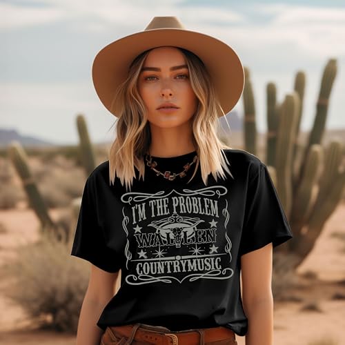 I'm The Problem T-Shirt Retro Steer Skull Western Shirts Country Music Tees Cowgirl Graphic Cowboy Tops4