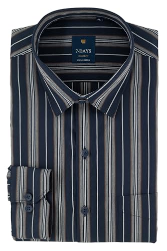 Image of 7-DAYS Men's Premium Striped Shirt - 100% Cotton, Tailored Fit (Between Slim & Regular), Full Sleeve, with Pocket - Smart Office & Casual Look