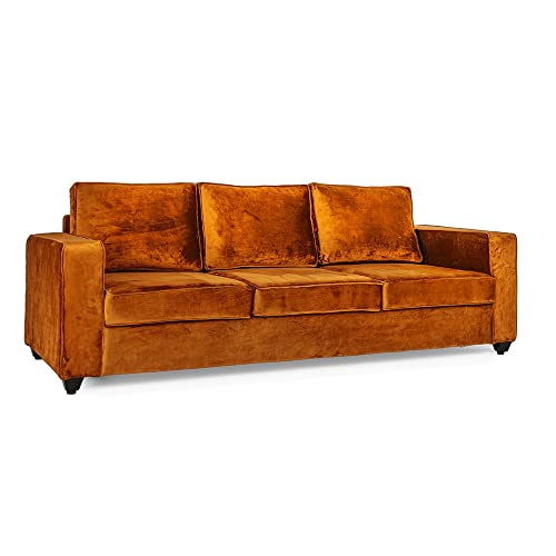 Image of Wakefit Sofa Set for Living Room | 3 Years Warranty | Sofa Set, 3+1+1 Seater Sofa, Wooden Sofa Set for Living Room, 5 Seater - Napper (Velvet Fabric, Amber)