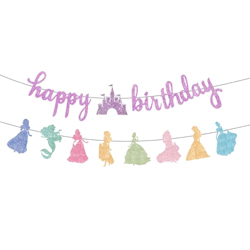 Image of Princess Birthday Banner Decorations - Pink Happy Birthday Garland Glitter Bunting for Girls Coquette Birthday Party Decorations Favor Supplies