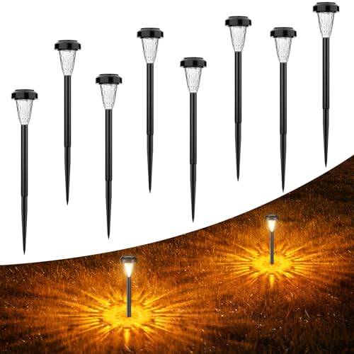 FIFlying Lampada Solare Giardino Esterno 8 Pezzi, 2 Modalità Bianca Calda Luci da Esterno Giardino Solare, IP65 Impermeabile Luci Solari Esterno per Giardino, Cortile, Sentieri, Prato, Paesaggio