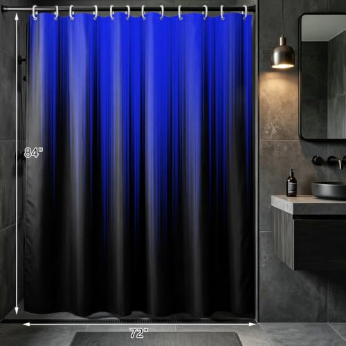 Image of AAtter Royal Blue and Black Ombre Shower Curtain, Extra Long 72x84 Inch