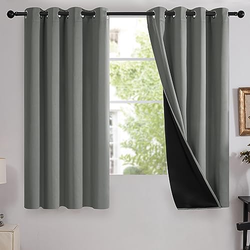 Deconovo Cortinas Opacas Totalmente para Salon Dormitorio Aislantes Termicas con Ojales 2 Piezas 140x175cm Gris Verde