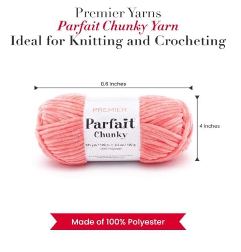 Image of Premier Yarns Parfait Chunky Chenille Yarn 3.5 Oz 6 Super Bulky Weight 3 Pack Bundle with Bella's Stitch Place Holders (Coral)
