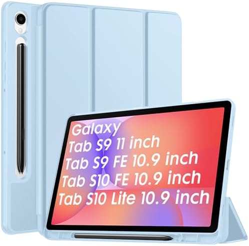 Robustrion Cover for Samsung Galaxy Tab S9 & S9 FE, 11/10.9 inch, Flip Case with S Pen Holder, Auto Sleep Wake, Light Blue