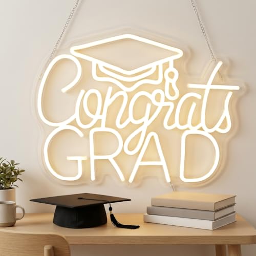 Class of 2026 Neon Sign - "Congrats Grad" LED Light Up Letters with USB, Dimmable Warm White Graduation Party Decor for Dorm, Room Backdrop & Celebration Gift (16.5"x12.6") by Jesalah - Used condition - Image 6