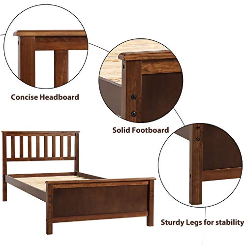 Meritline Twin Bed Frame, Wood Platform Bed With Headboard And Footboard, No Box Spring Needed, Walnut #TOP3