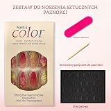 Viugex 24 sztuki sztucznych paznokci do naklejenia, mandlowe, francuskie paznokcie do przyklejenia, sztuczne paznokcie średnie Stiletto, 3D różowe żółte kwiatkowe paznokcie do naklejenia, naturalne