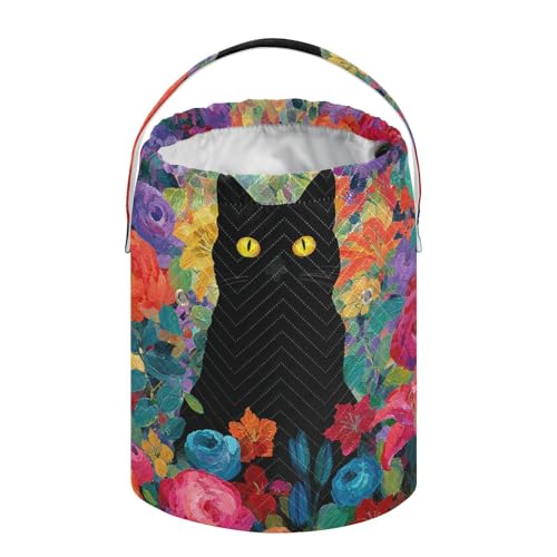Image of ElliTarr Crochet Bag Yarn Bag with Handle Portable Knitting Project Bag Travel Yarn Storage Organizer Holder Case Cats Rose Lily Flowers Colorful