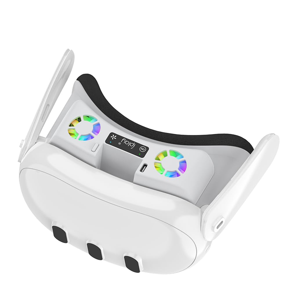 Couvre-Visage avec Ventilateur et lumière RGB Le Casque VR pour Meta Quest 3 Masque d'interface faciale à Circulation d'air de Remplacement pour Les Accessoires Quest3 (Blanc)