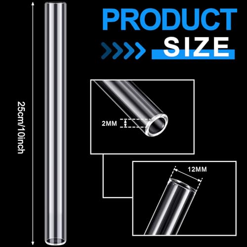 Image of FoldTier 6 Pcs Borosilicate Glass Tube 12mm OD 2mm Thick Glass Blowing Tubes with Cleaning Brush(10 Inch,Clear)