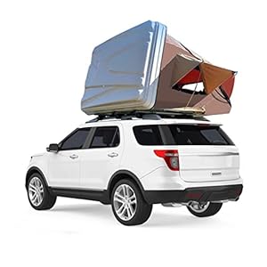 tenda da tetto auto tenda da tetto auto campeggio Tenda da Tetto per Auto, Tenda da Tetto per Camper SUV per Camion con Scala, Tenda da Tetto Rigida Pieghevole per 3-4 Persone, Kaki - immagine 4