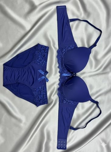 Image of Women's Elegant Lace Trim Padded Lingerie Set with Bow Detail, Push-Up Bra and Matching Panty, Available in six Colours