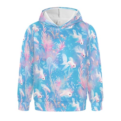 KLL Aquarium Scene Axolotl Sea Unisex Girls Boys Sweatshirt Long Sleeve Pullover Hoodies with Kangaroo Pocket