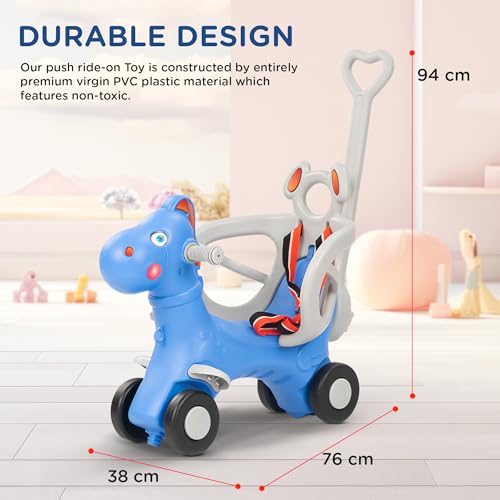 Image of 3 in 1 Baby Rocking Horse Ride On Car for Kids | Baby Rocking Chair with Parental Handle, Balance Board & Safety Belt | Push Ride On Toy Car for Kids 1-3 Years Boys Girls (Dark Blue)