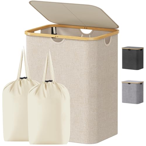 Lifewit 120L Laundry Hamper with Lid, Foldable 2 Section Basket