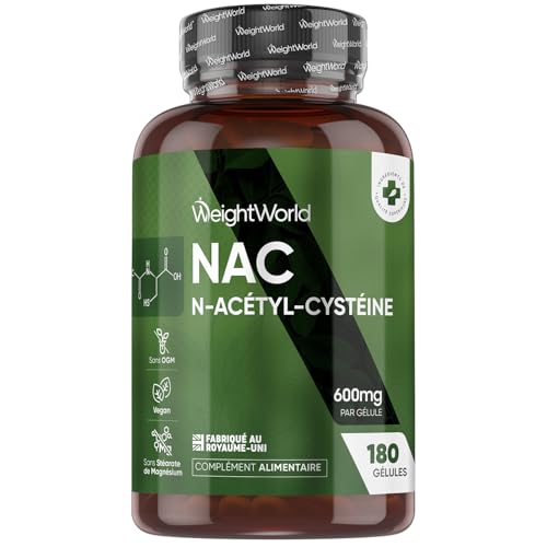 NAC N-Acetyl-Cysteine, Acide Aminé L-cystéine, Gluthation, Source Végétale sans Arôme Artificiel - N Acétylcystéine 600mg -180 Gélules Vegan pour 6 Mois, sans OGM & Gluten - Fabriqué au Royaume-Uni