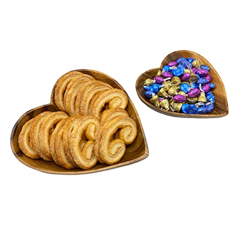 Wrightmart Wooden Bowl Set Of 2, Decorative Heart Shaped Server For Food, Salad, Nut Mixes, Versatile, Use As A Jewelry, Coin Catchall Dish, Add Heart To Culinary Creations, Acacia Wood #TOP1