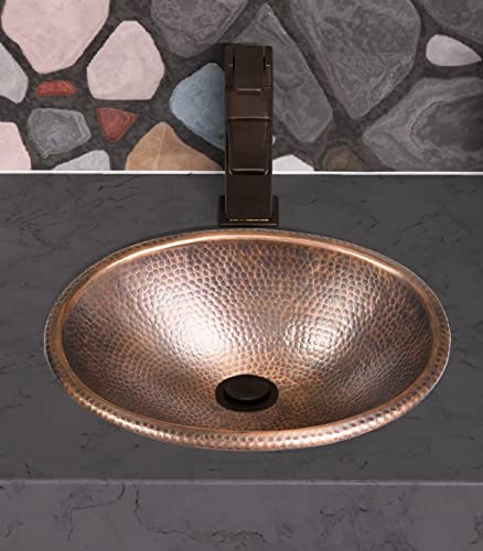 Monarch Abode Pure Copper Hand Hammered Drop-In Bathroom Vanity Sink 17", 17 Inches (Oval) #TOP2