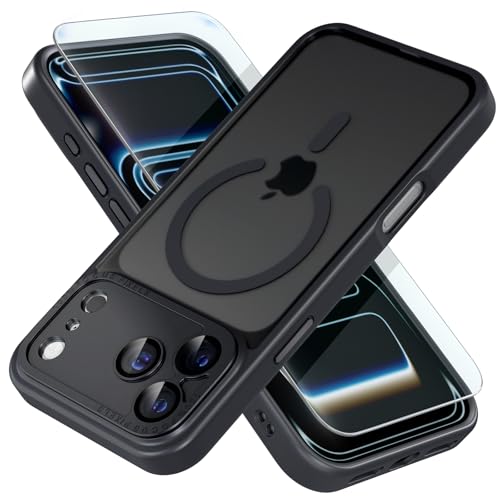 Misea Magnetic for iPhone 17 Pro Max Case Compatible with MagSafe [Military Grade Drop Protection] Full Camera Lens Protector Translucent Matte Phone Case for Women Girls 6.9 inch, Black