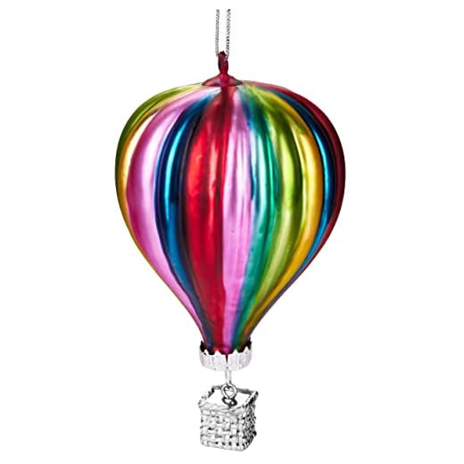 BRUBAKER Varmluftsballong Färgglad - Handmålade Julkulor av Glas - Munblåsta Julgransdekorationer Figurer Roliga Dekorativa Hängen Trädkula - Ca 11 cm